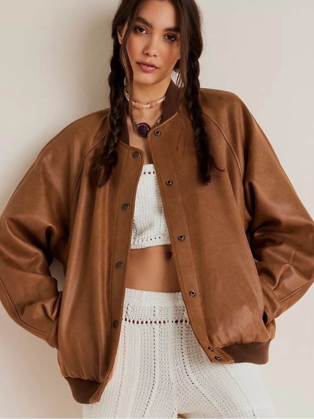 Free People Wild Rose Faux Suede bomber jacket L